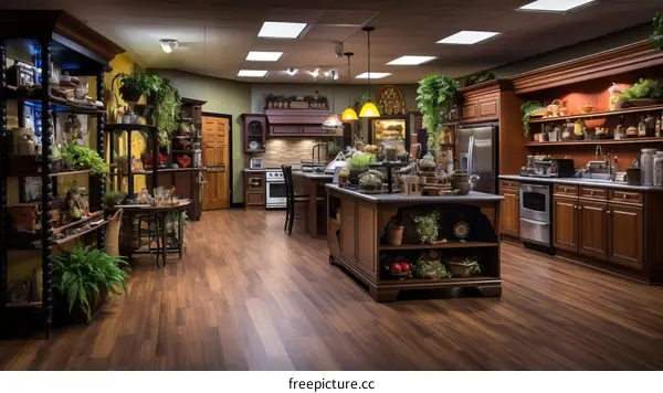 Large Commercial Kitchen With Hardwood Floors