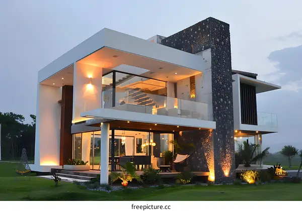 Modern Architecture House Design With Stone Wall