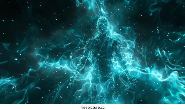 Abstract Glowing Human Figure in Smoke and Fire