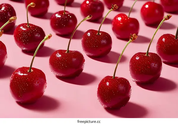 Fresh Cherries on a Pink Background