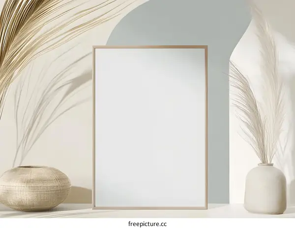 Blank Minimalist Frame Mockup with Dried Pampas Grass