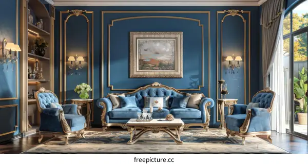 Luxurious Blue Living Room Interior Design