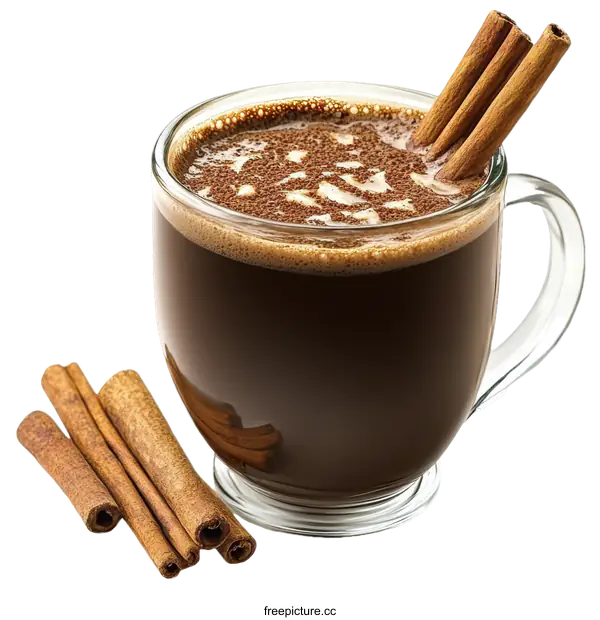 [Transparent Background PNG]Delicious Hot Chocolate Drink with Cinnamon Sticks