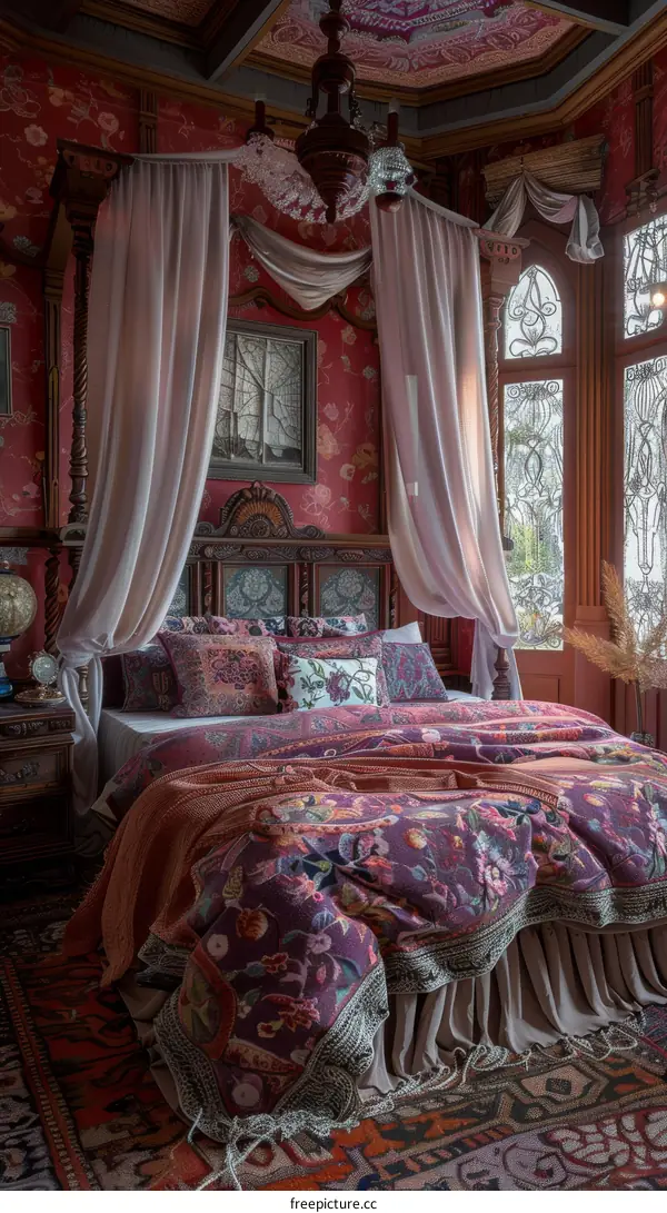 Vintage Bedroom with Luxurious Bedding