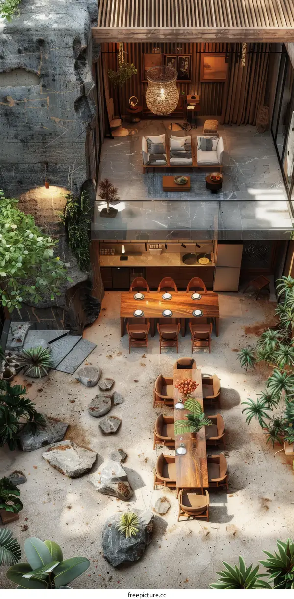 Modern Minimalist Japanese Courtyard Dining Space