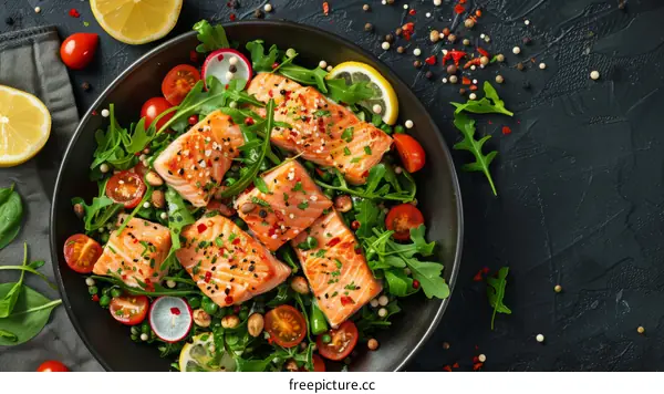 Grilled Salmon with Spinach, Tomatoes & Lemon