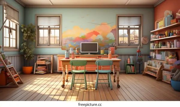 Elementary Classroom with Computers and Books