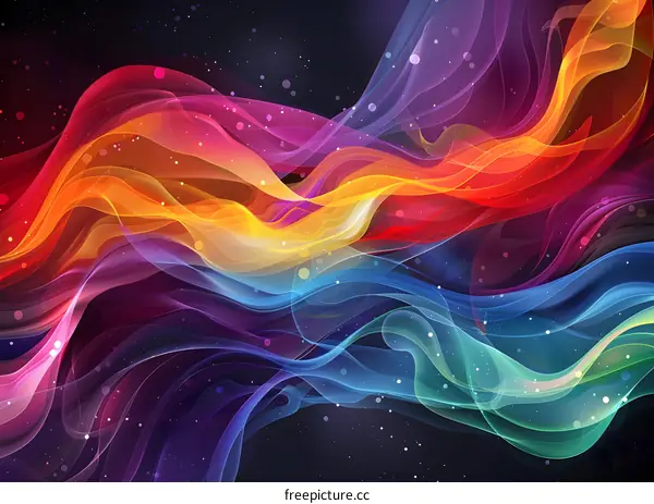 Colorful waves roll on a black background