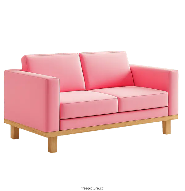 [Transparent Background PNG]Modern Pink Couch with Wooden Legs