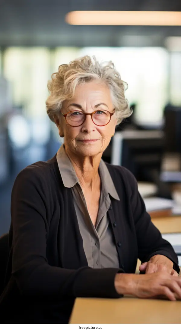 Portrait of a senior woman with short gray hair and glasses