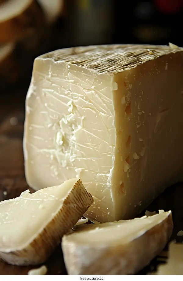 Block of cheese with slices