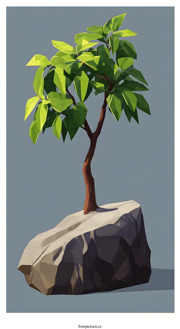 Low Poly Tree on a Rock Illustration