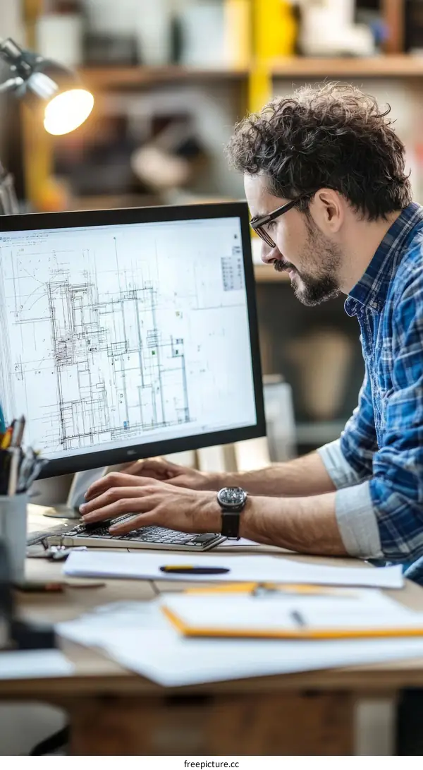 Focused Architect Working on Building Design
