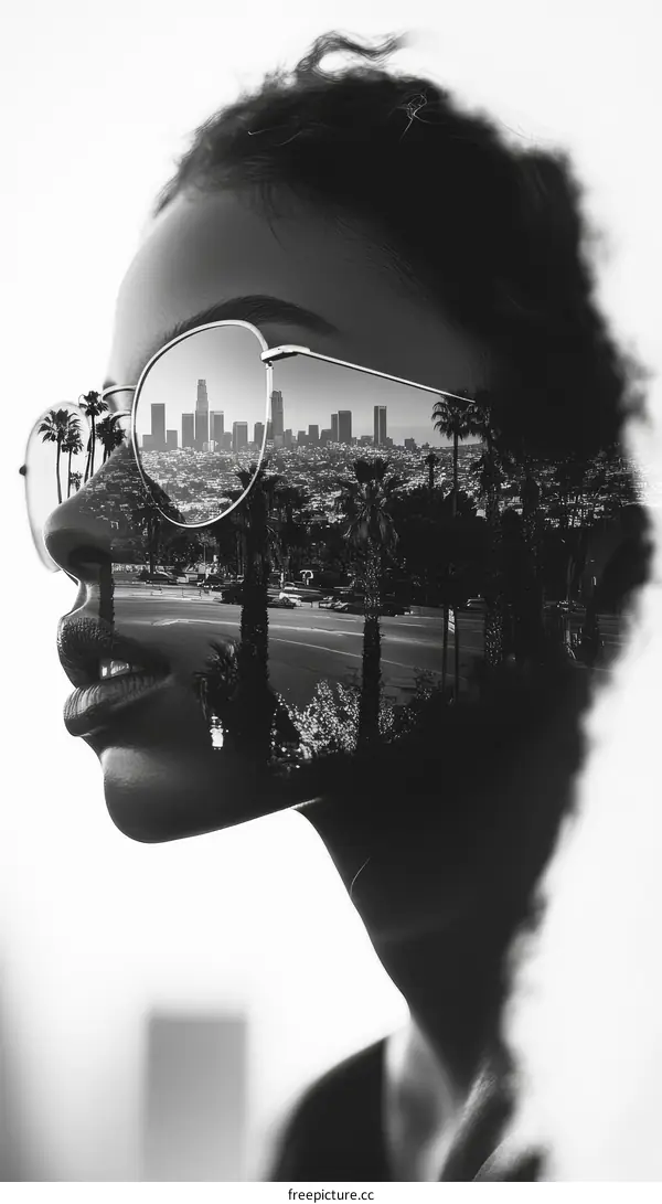 Double Exposure Portrait of a Woman with Cityscape