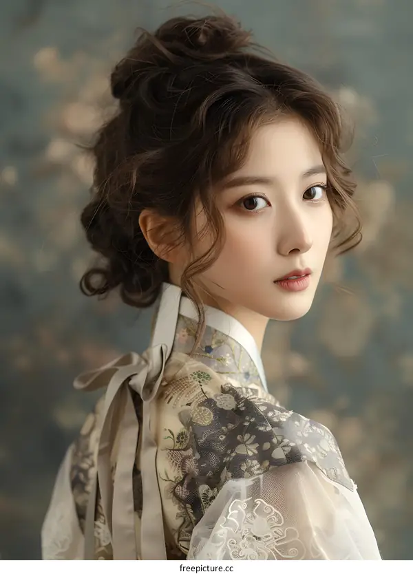 Portrait of a young woman in traditional Korean dress