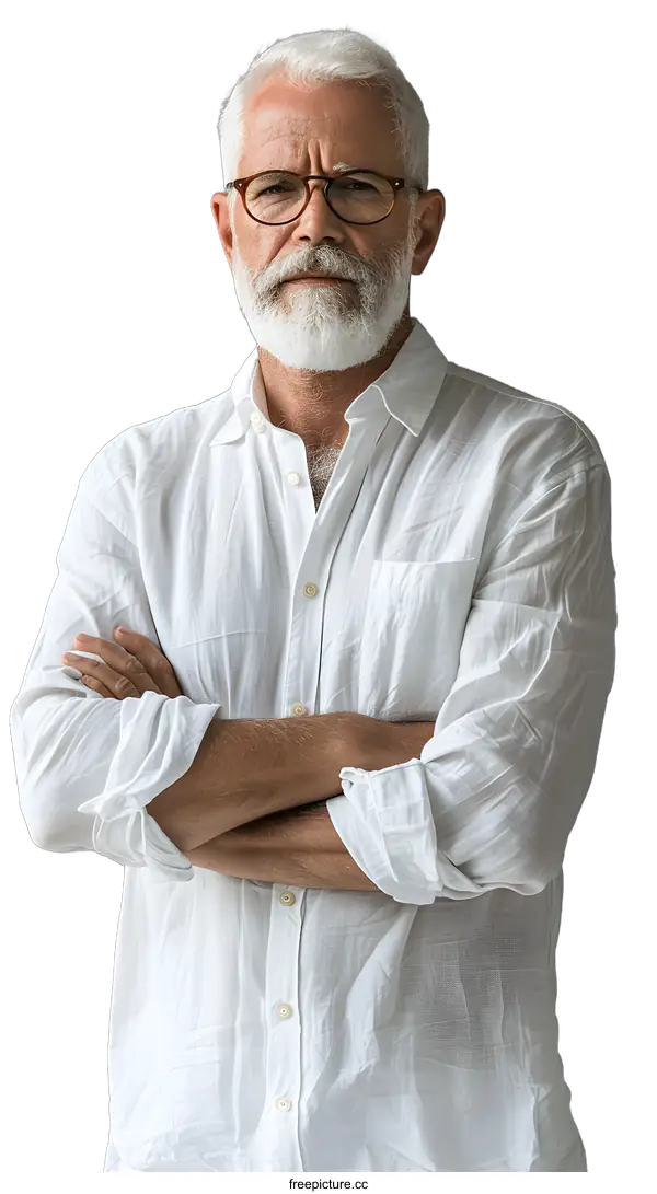 [Transparent Background PNG]portrait of a senior man with white hair and beard