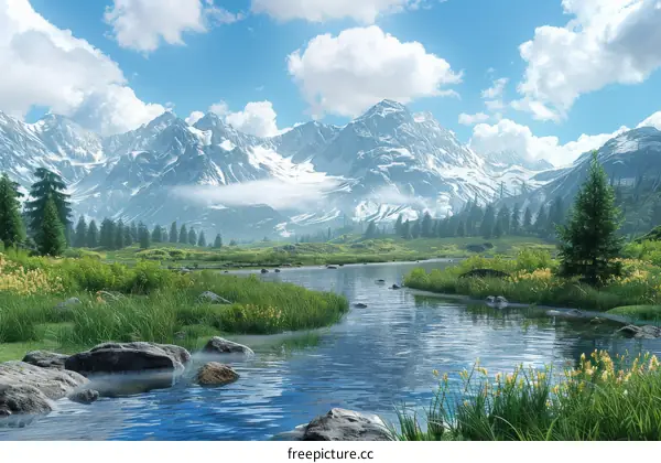 Majestic Mountain and River Landscape