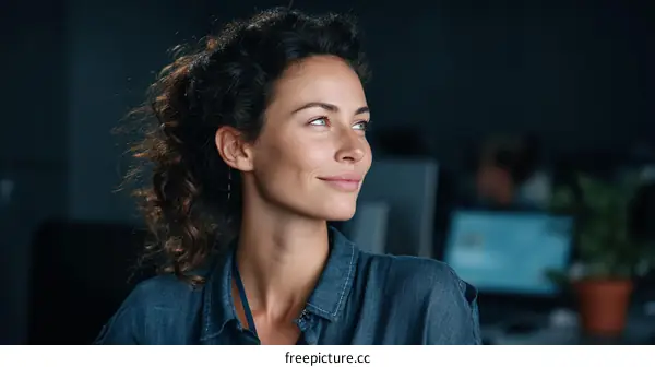 Thoughtful Woman in Office Environment