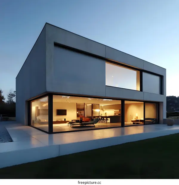 Modern Concrete House With Large Windows And Open Floor Plan