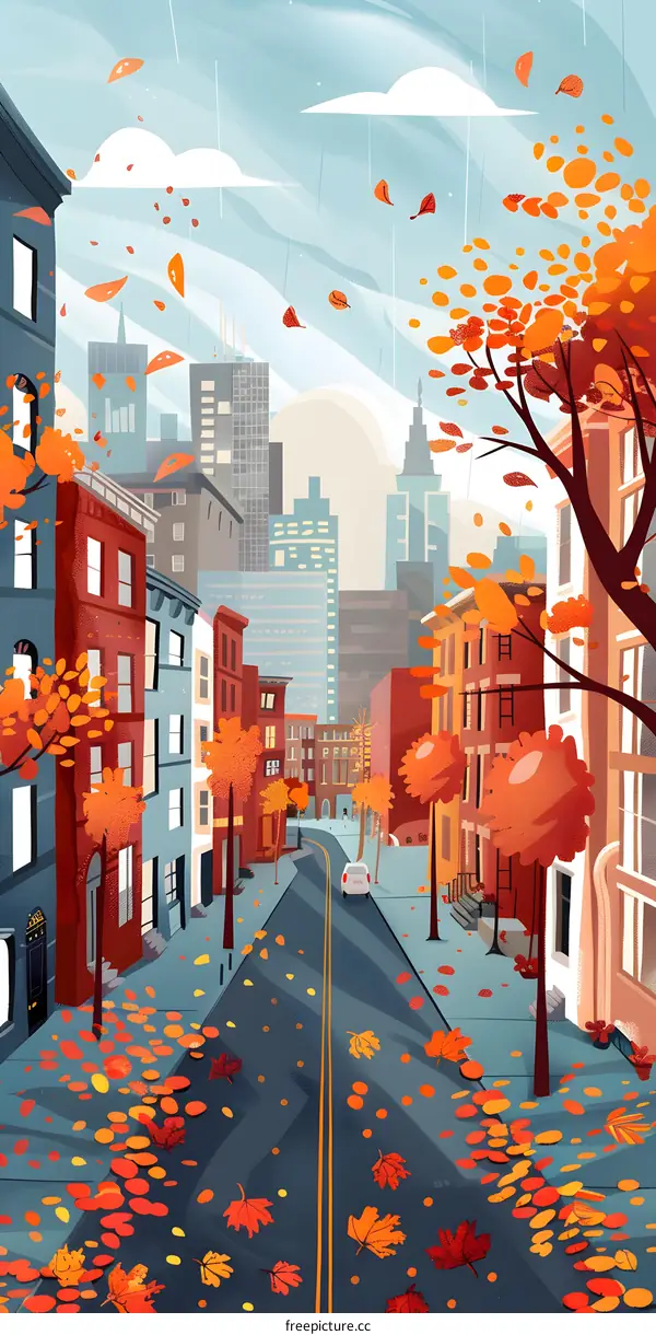 Autumn Street Cityscape Illustration