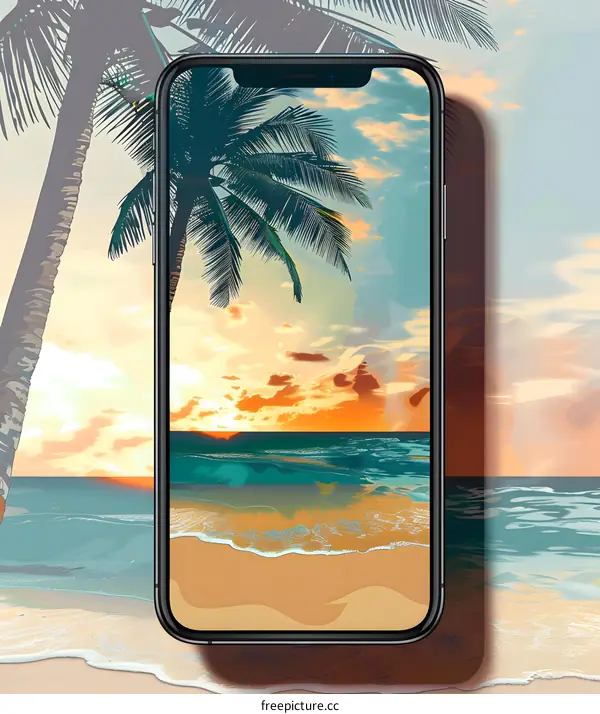 Phone Screen Beach Sunset Illustration