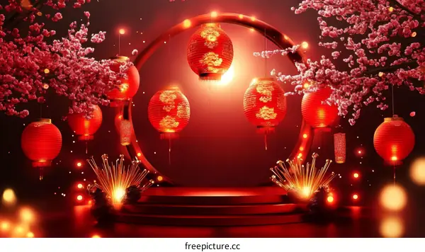 Chinese New Year Festive Scene Illustration