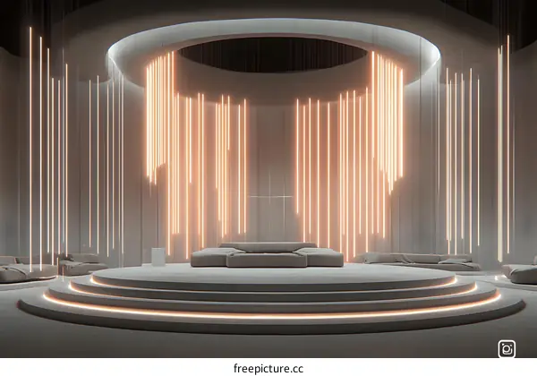 Modern Minimalist Interior Design With Circular Ceiling And Neon Lights