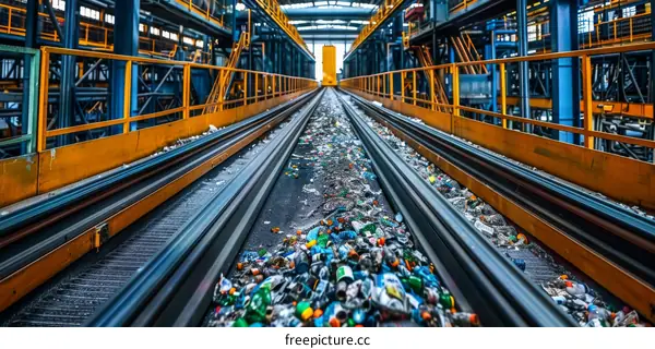 Industrial Conveyor Belt with Plastic Bottles for Recycling