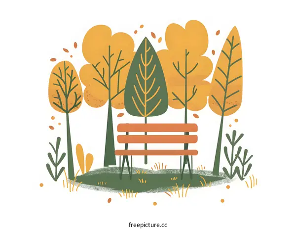 Autumn Illustration With A Bench In A Park