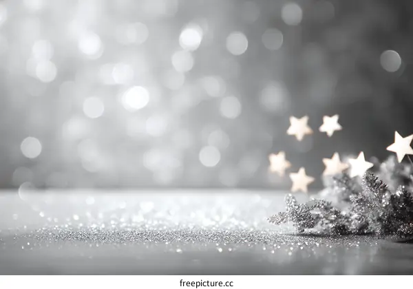 Silver Glitter Background with Christmas Stars
