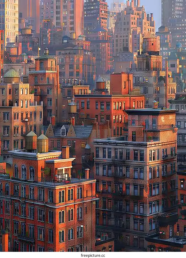 New York Skyline at Night - Urban City Night Lights View