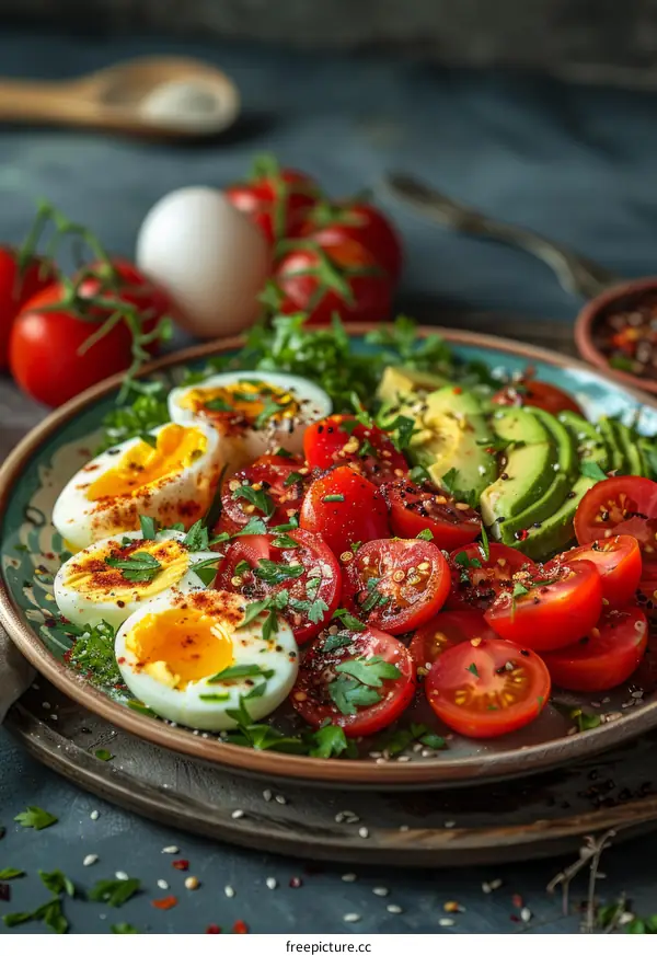 tomato avocado egg salad with spices