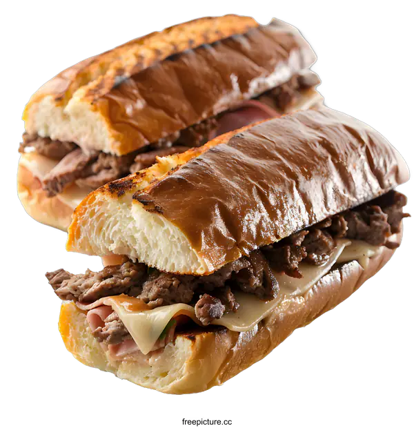 [Transparent Background PNG]Two delicious steak and cheese sandwiches