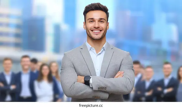 Confident Business Leader in Cityscape