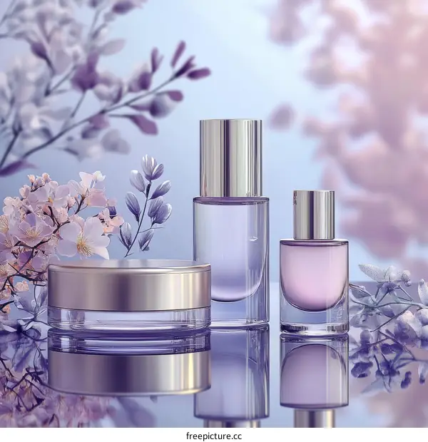 Elegant Cosmetic Products Display with Blossoms