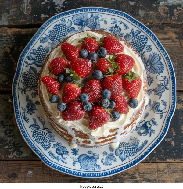 Fresh and Delicious Strawberries and Blueberries Cake