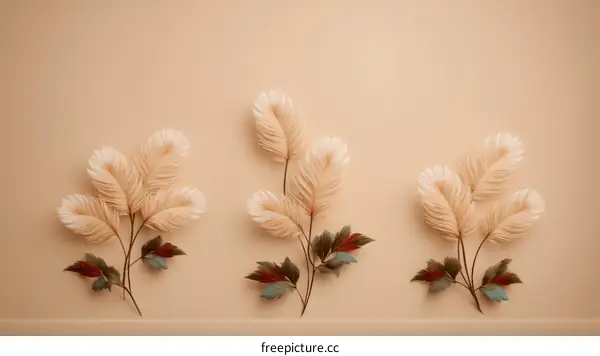 Beige Decorative Plants on a Light Beige Background