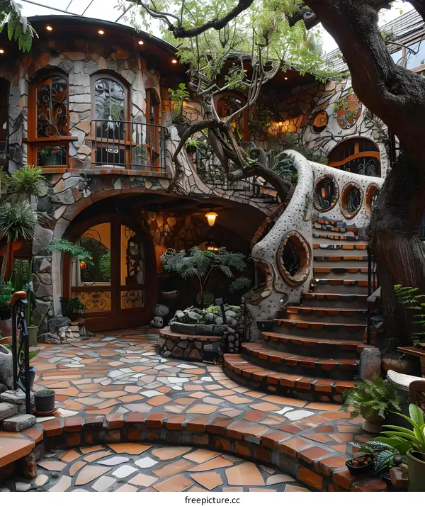 Mosaic Stone House Exterior Courtyard