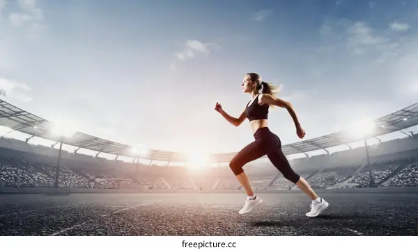 Female Athlete Running in a Stadium