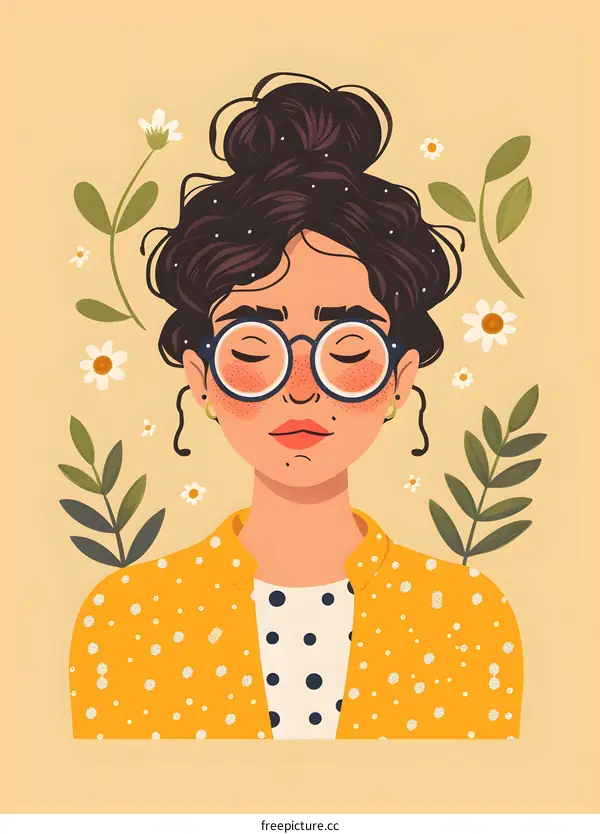 Girl With Glasses and Flowers Illustration