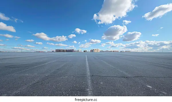 Asphalt Road Leading to the Horizon Under a Blue Sky