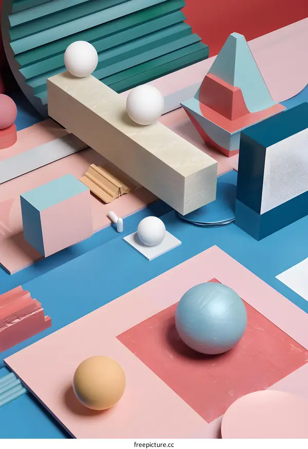Abstract Geometric Shapes and Spheres in Pastel Colors
