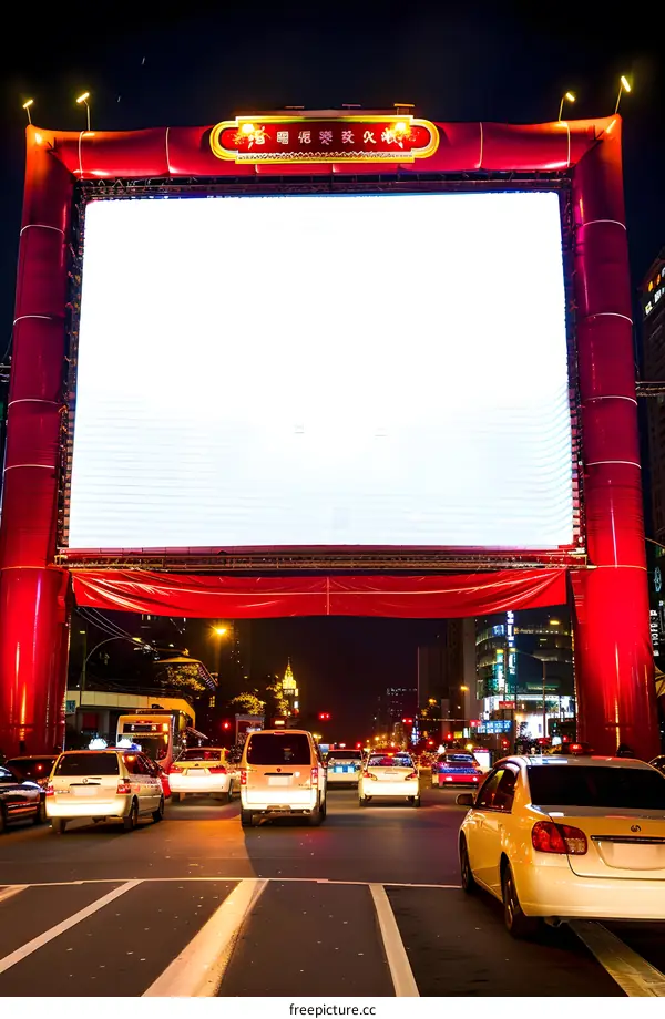 Blank Billboard with Red Frame in Chinese City