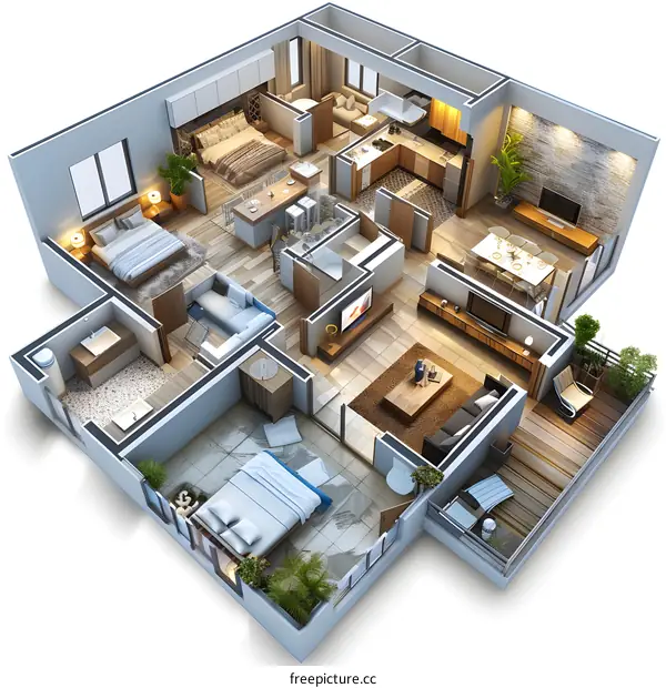 A 3-bedroom, 2-hall apartment