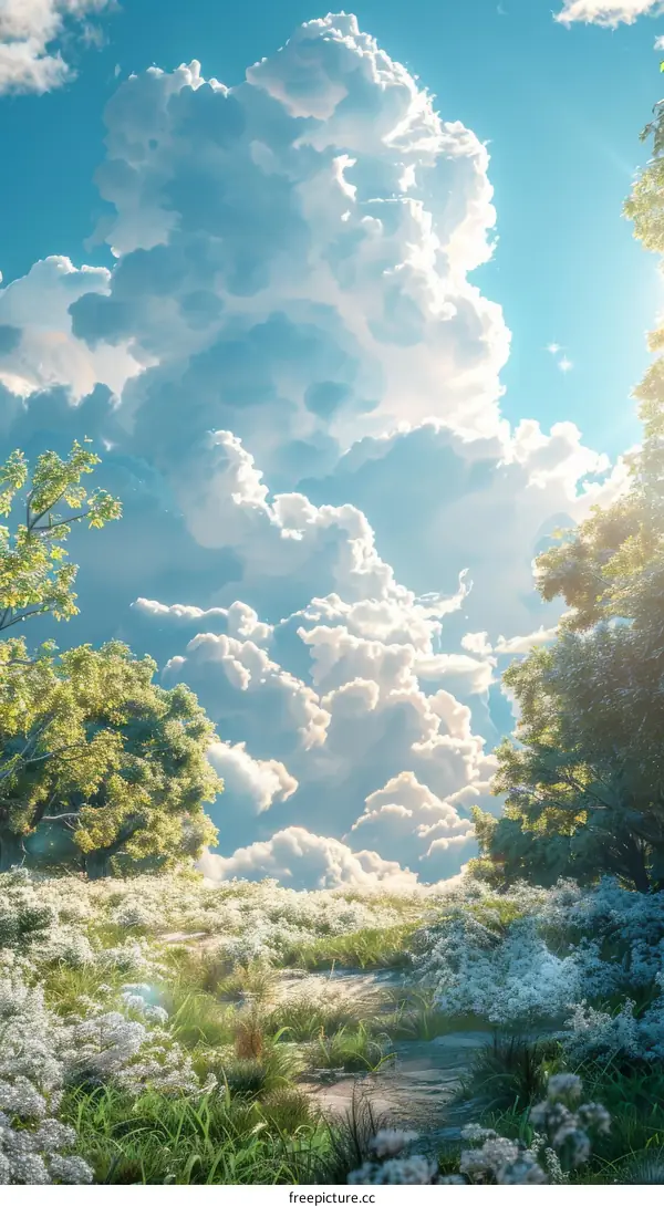 Beautiful Summer Sky Over a Flowery Path