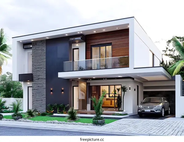 Modern Minimalist House Design with Balcony and Carport