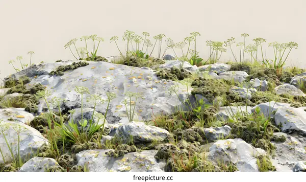 Green Grass and Stones in Nature