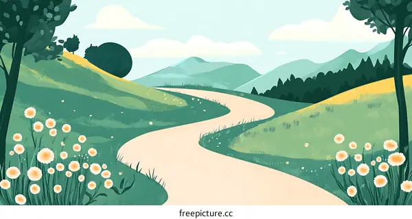 Winding Road Through Green Hills