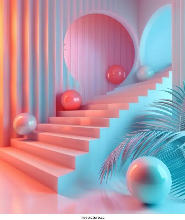 Geometric Shapes on Modern Stairs (Pink and Blue)