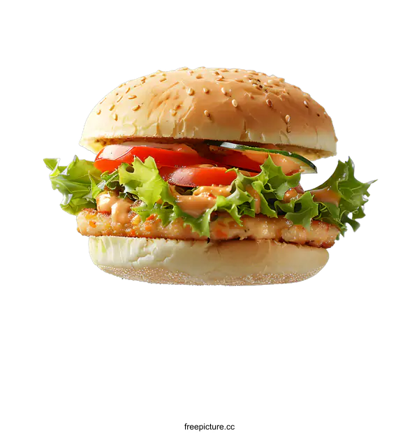 [Transparent Background PNG]A delicious and healthy burger with fresh vegetables